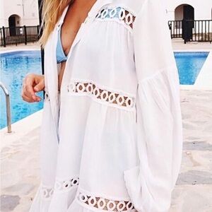 White Swim Cover-Up with Lace Details